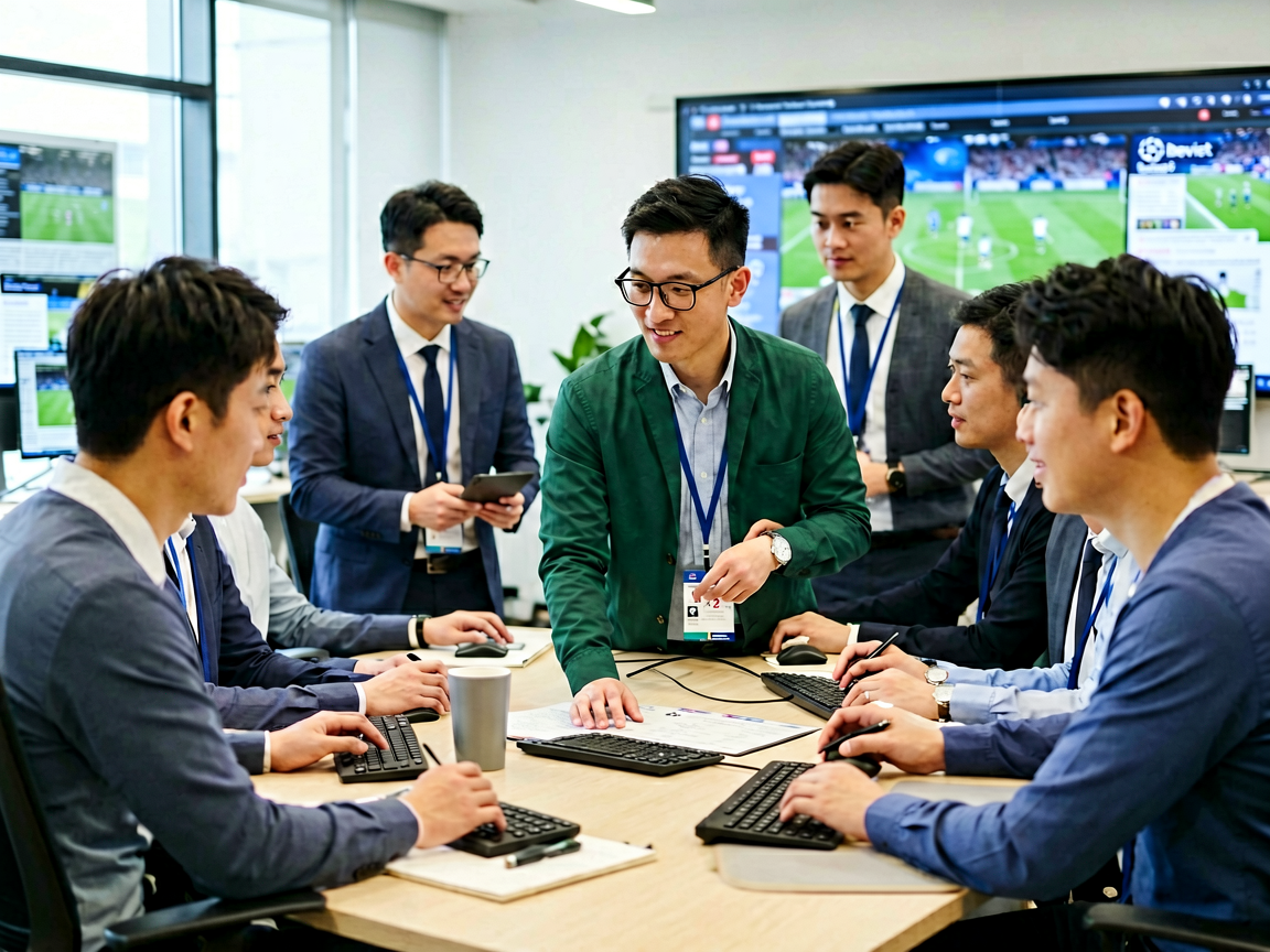 体育新闻编辑团队工作场景